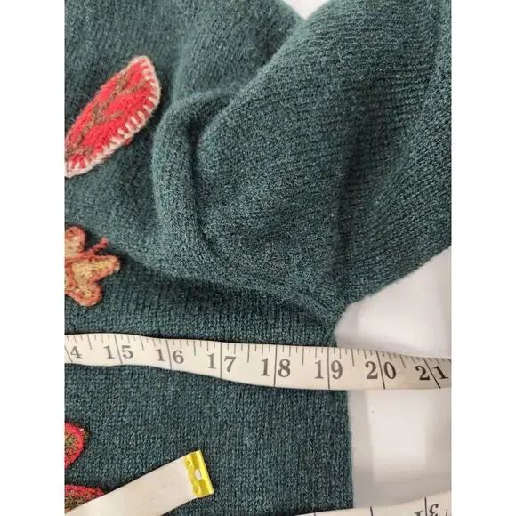 Vtg. L.L.Bean Women's Shetland Wool Embroidered Fall Leaf, Size M, Forest Green - Picture 7 of 13